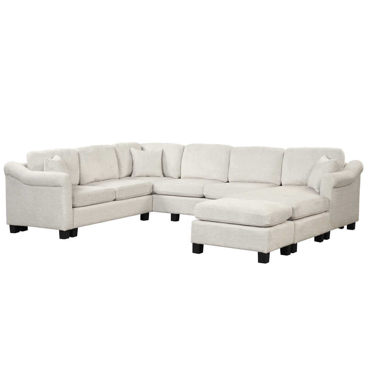 122.1" *91.3" 4pcs Sectional Sofa with Ottoman with Right Side Chaise velvet fabric White | Home Elegance USA