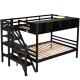 Twin over Full Bunk Bed with Staircase and Built-in Storage Cabinets,Espresso - Home Elegance USA