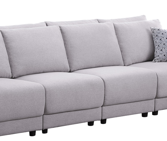 Penelope Light Gray Linen Fabric 4-Seater Sofa with Pillows - Home Elegance USA