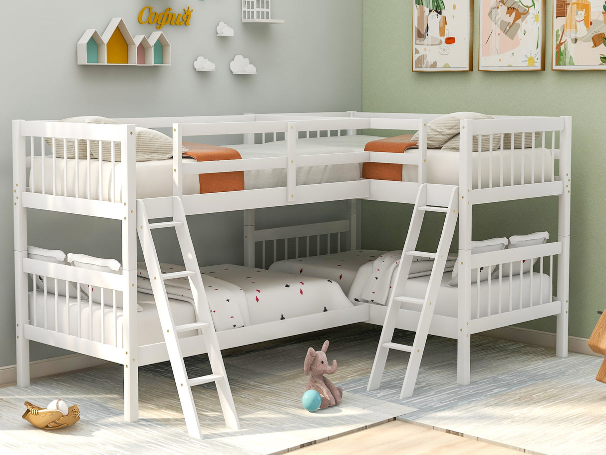 L-Shaped Bunk Bed with Ladder,Twin Size-Gray(OLD SKU :LP000020AAK) - Home Elegance USA