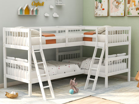 L-Shaped Bunk Bed with Ladder,Twin Size-Gray(OLD SKU :LP000020AAK) - Home Elegance USA