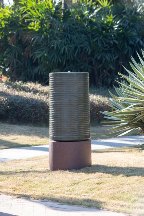 43"Tall Contemporary Outdoor Decoration Two-Tone Fountain Pillar Shape Cement Water Feature for Patio & Gaeden