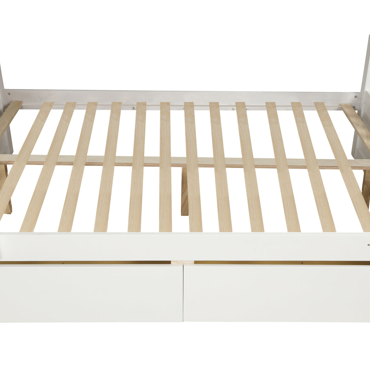 TOPMAX Solid Wood Twin Over Full Bunk Bed with Two Storage Drawers, White