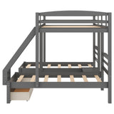 Full over Twin & Twin Bunk Bed,Triple Bunk Bed with Drawers, Gray - Home Elegance USA