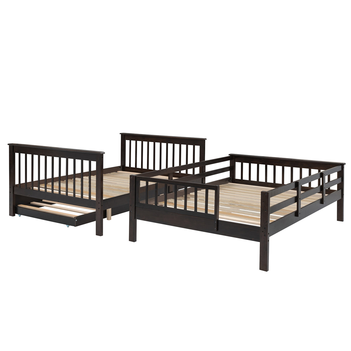 Stairway Full-Over-Full Bunk Bed with Twin size Trundle, Storage and Guard Rail for Bedroom, Dorm - Espresso(OLD SKU :LP001210AAP) - Home Elegance USA