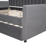 Full Size Upholstered daybed with Trundle and Wood Slat Support, Gray Home Elegance USA