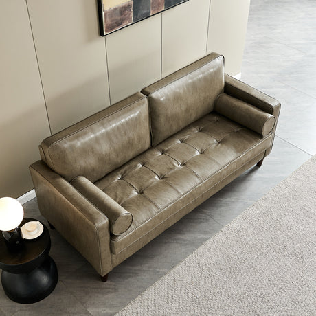 Modern Mid-Century Vegan Leather Sofa （Khaki） - Home Elegance USA