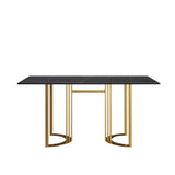 63"Modern artificial stone black straight edge golden metal leg dining table - 6 people - W1535S00074 - image - 3