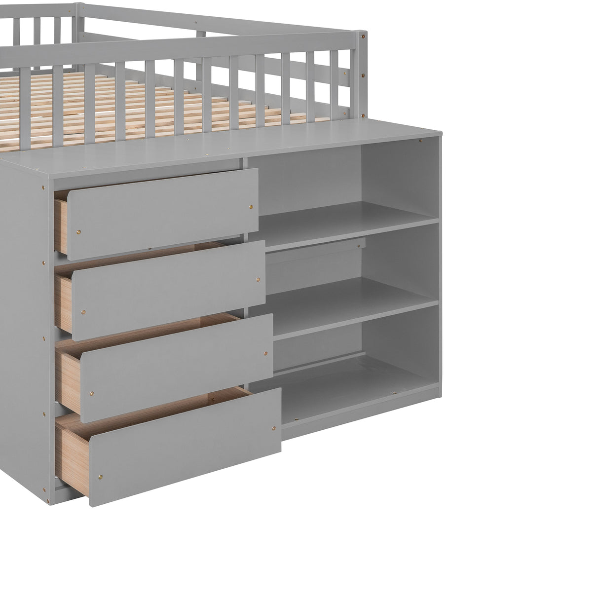 Full over Full Bunk Bed with 4 Drawers and 3 Shelves-Gray - Home Elegance USA