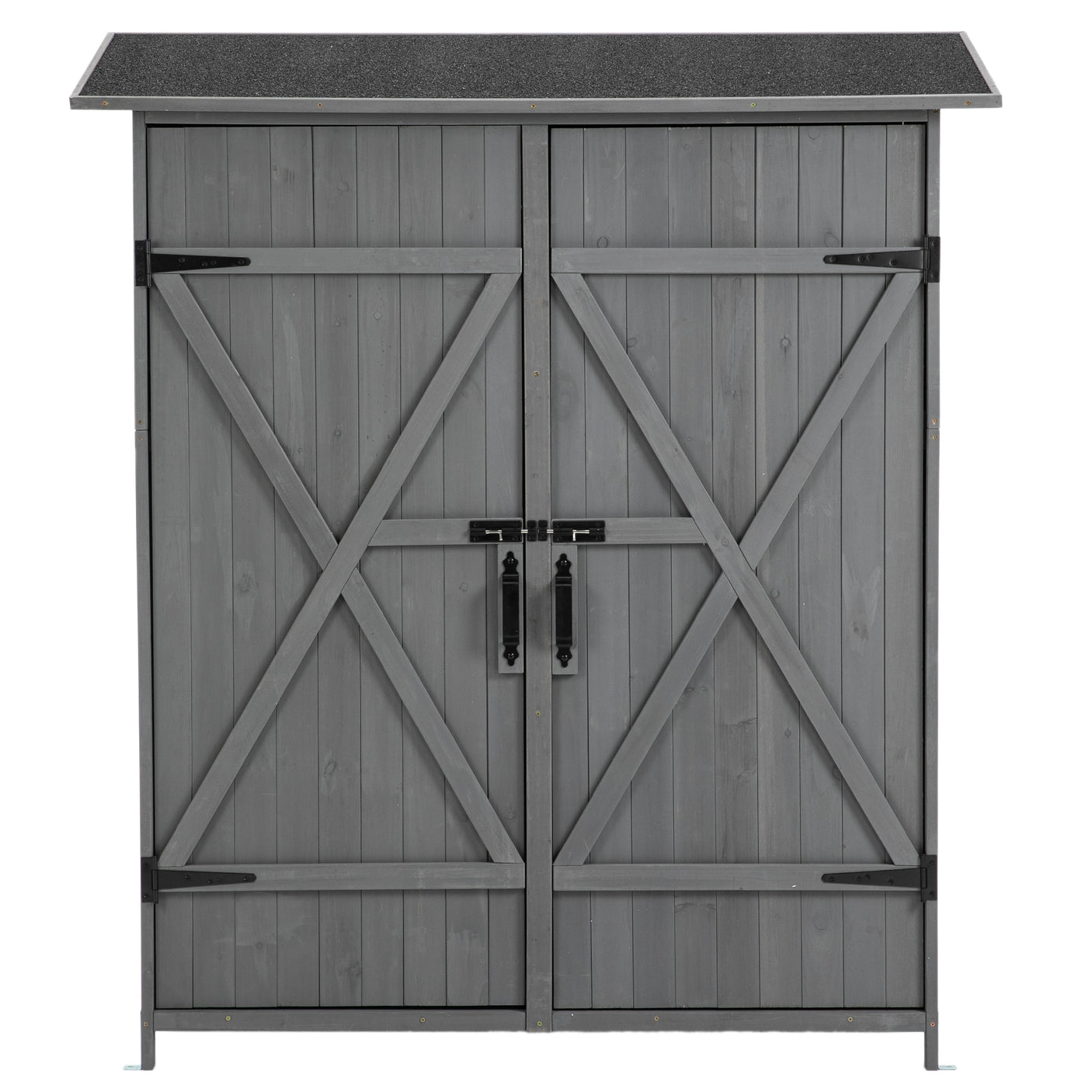 56”L x 19.5”W x 64”H Outdoor Storage Shed with Lockable Door, Wooden Tool Storage Shed w/Detachable Shelves & Pitch Roof,Gray