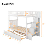 Twin over Twin Bunk Bed with Trundle and Storage, White - Home Elegance USA