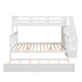 Stairway Twin-Over-Full Bunk Bed with Twin size Trundle, Storage and Guard Rail for Bedroom, Dorm, for Adults, White(OLD SKU :LP000119AAK) - Home Elegance USA