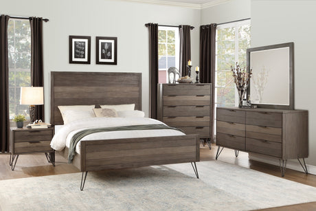 Unique Design 3-Tone Gray Finish 1pc Eastern King Bed Metal Legs Horizontal Slat Design Headboard Footboard Bedroom Furniture - Home Elegance USA