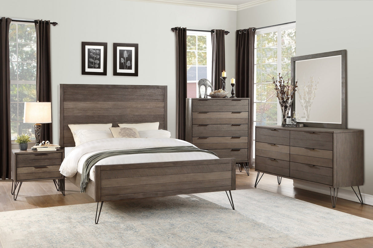 Contemporary Three-Tone Gray Finish Chest of Drawers Perched atop Metal Legs Acacia Veneer Modern Bedroom Furniture - Home Elegance USA