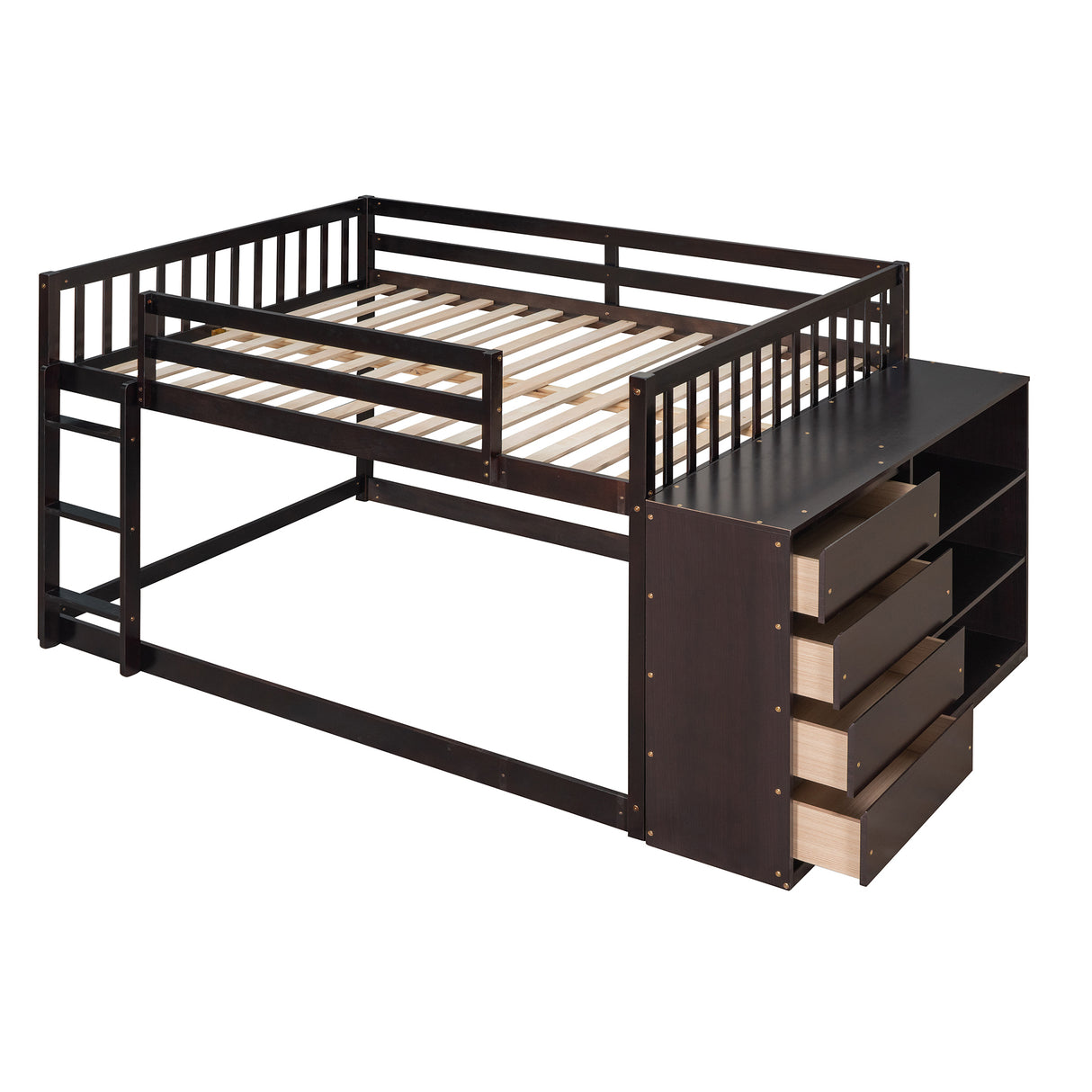 Full over Full Bunk Bed with 4 Drawers and 3 Shelves-Espresso - Home Elegance USA