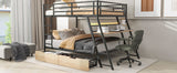 Full Size Metal Bunk Bed with Built-in Desk, Light and 2 Drawers, Black(Expected Arrival Time: 9.18)