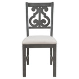 TREXM 5-Piece Round Dining Table and Chair Set with Special-shaped Legs and an Exquisitely Designed Hollow Chair Back for Dining Room (Gray) - Home Elegance USA