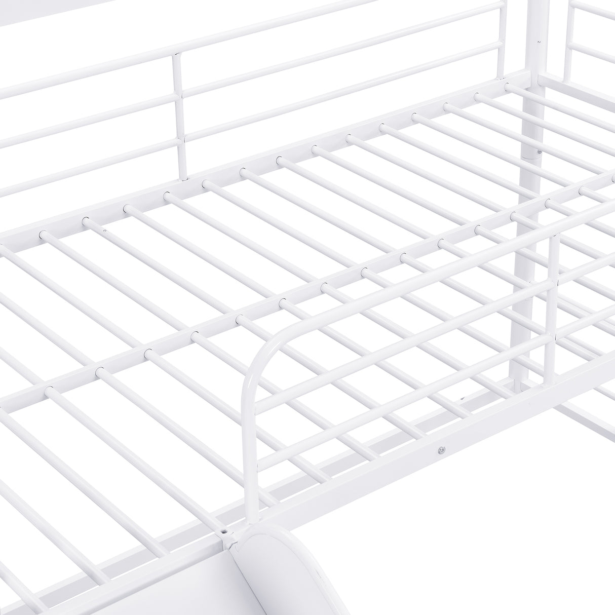 Twin Size Metal Bunk Bed with Ladders and Slide, Divided into Platform and Loft Bed, White - Home Elegance USA