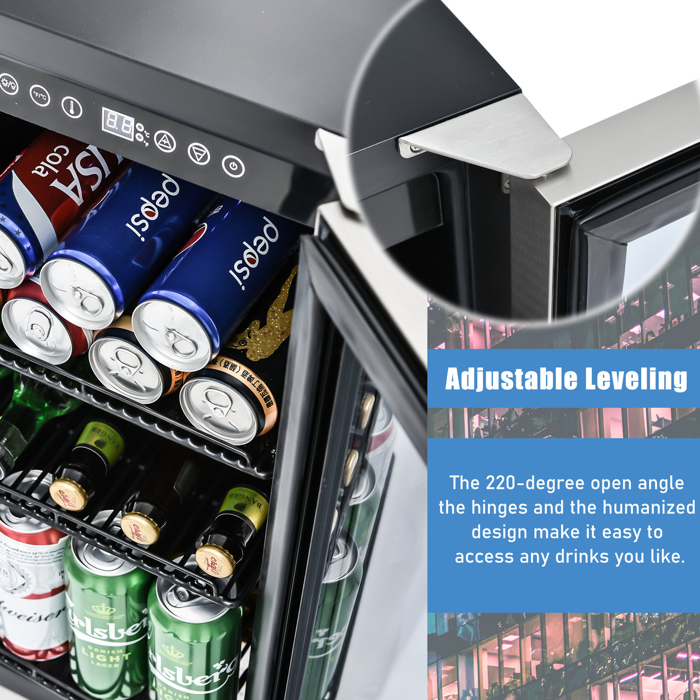 Built-in and Freestanding 15" Mini Beverage Refrigerator/Wine Cabinet, 120 Cans, 34-65°F, Quiet, Adjustable Shelves, LED Lighting, ETL , Touch Controls, Defrost, Double Glass Door, Kitchen/Bar /office