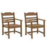 Patio Dining Chair with Armset Set of 2,  HIPS Materialwith Imitation Wood Grain Wexture, Teak