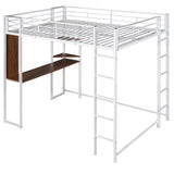 Full Size Metal Loft Bed with 2 Shelves and one Desk ,White (Old SKU: LP000191AAK )