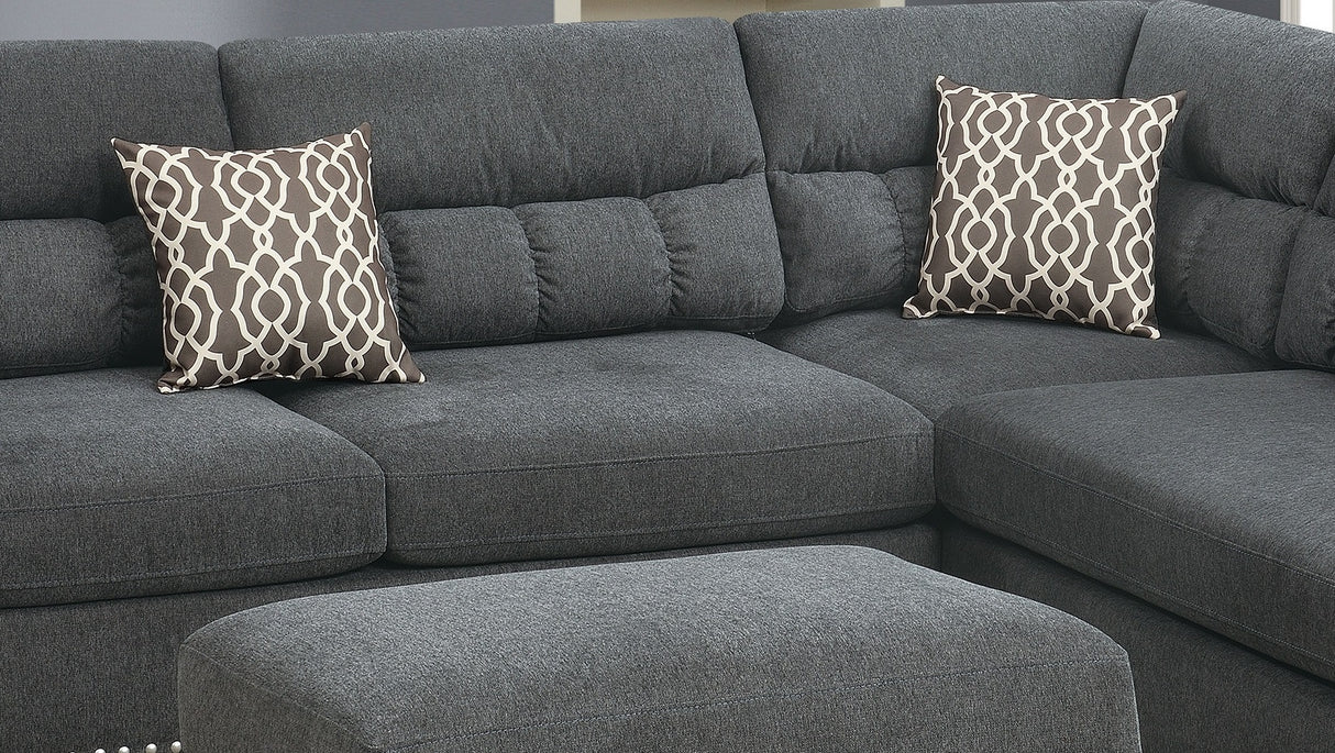 Sectional sofa Slate Color Velvet Fabric Reversible Chaise Sofa Sectional w Pillows Cocktail Storage Ottoman 3pc Set - Home Elegance USA