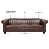 83.46'' Brown PU Rolled Arm Chesterfield Three Seater Sofa. | Home Elegance USA