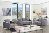 Sofia Gray Velvet Fabric Sofa Loveseat Chair Living Room Set Home Elegance USA