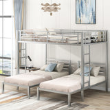 Full over Twin&Twin Size Bunk Bed with Built-in Shelf, Silver - Home Elegance USA