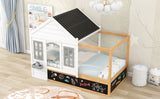 Twin Size House Shaped Canopy Bed with Black Roof and White Window,Blackboard and Little Shelf,White - Home Elegance USA