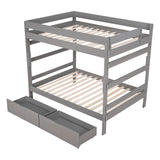 Full over Full Wood Bunk Bed with 2 Drawers, Gray - Home Elegance USA