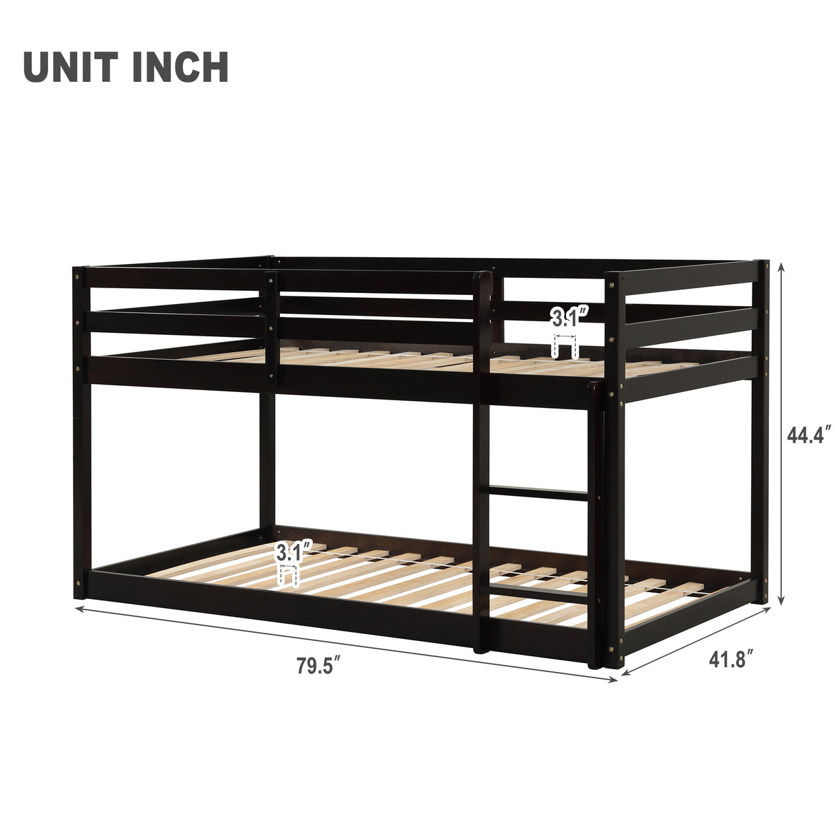 Twin over Twin Floor Bunk Bed,Espresso(Old Sku:W50430321) - Home Elegance USA