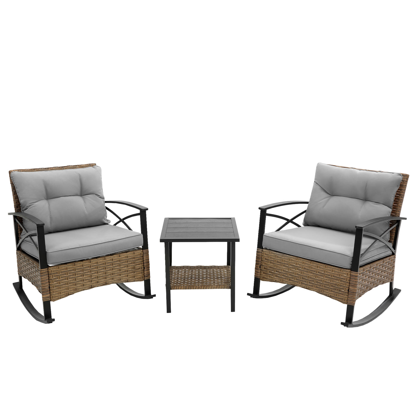 3pcs rocking rattan set wholesale leisure chair outdoor rattan rocking chair set grey