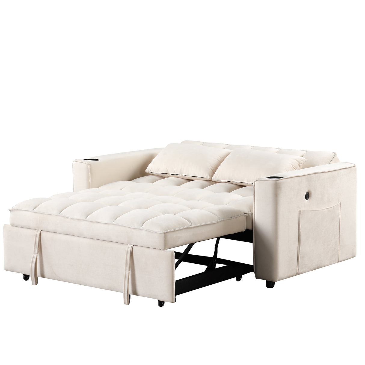 55.3" 4 - 1 Multi - functional Sofa Bed with Cup Holder and USB Port for Living Room or Apartments Milky White - SG000830AAA - image - 11