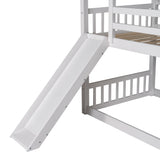 Twin over Twin House Bunk Bed with Convertible Slide and Ladder,Converts into 2 Separate Platform Beds,White - Home Elegance USA