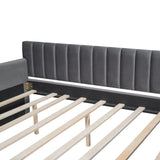 Full Size Upholstered daybed with Trundle and Wood Slat Support, Gray Home Elegance USA