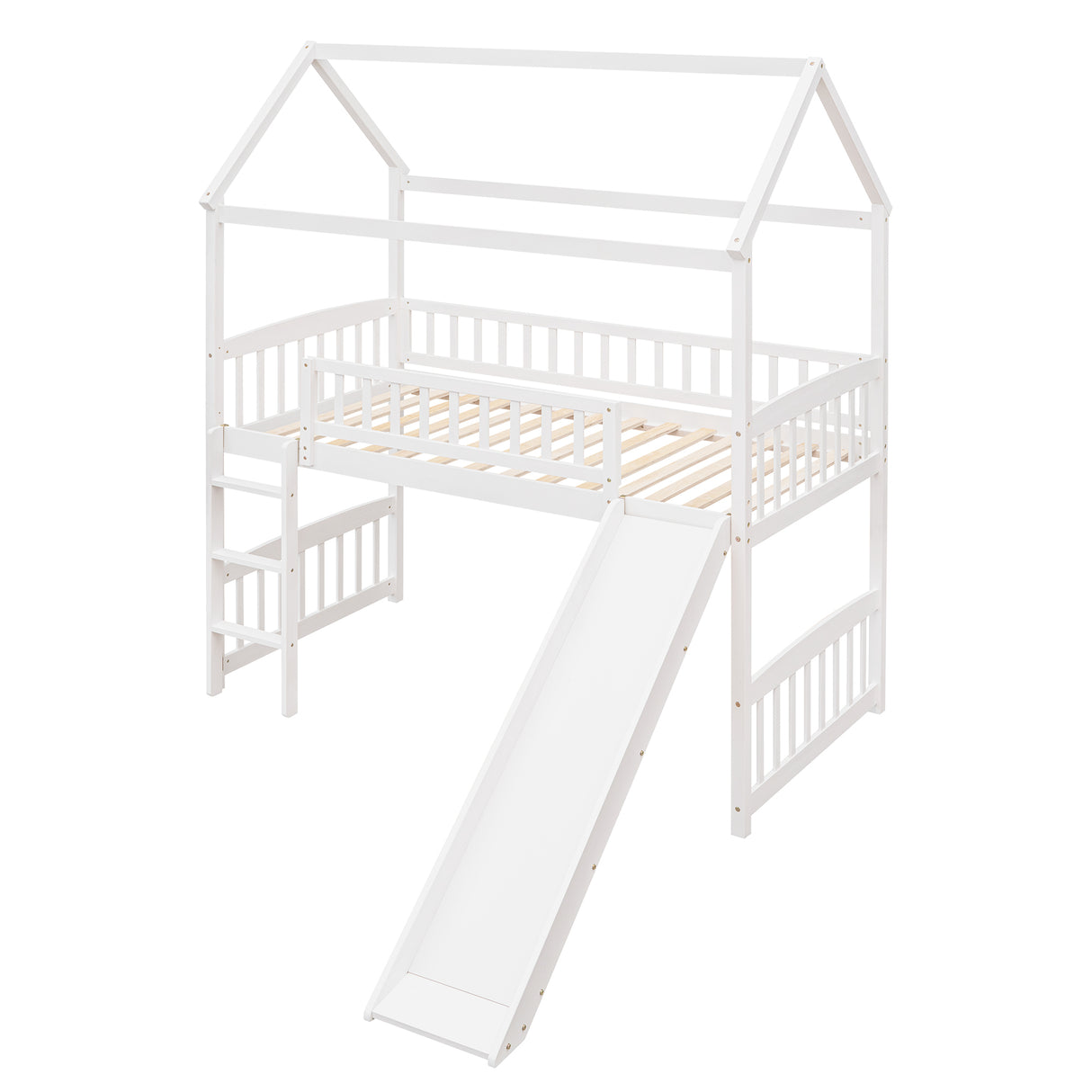 Twin Loft Bed with Slide, House Bed with Slide,White(OLD SKU :LT000212AAK) - Home Elegance USA