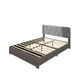 Upholstered Storage Bed Frame with 4 Drawers and Adjustable Headboard, Round Stitched Button Tufted Design, Dark Grey Full