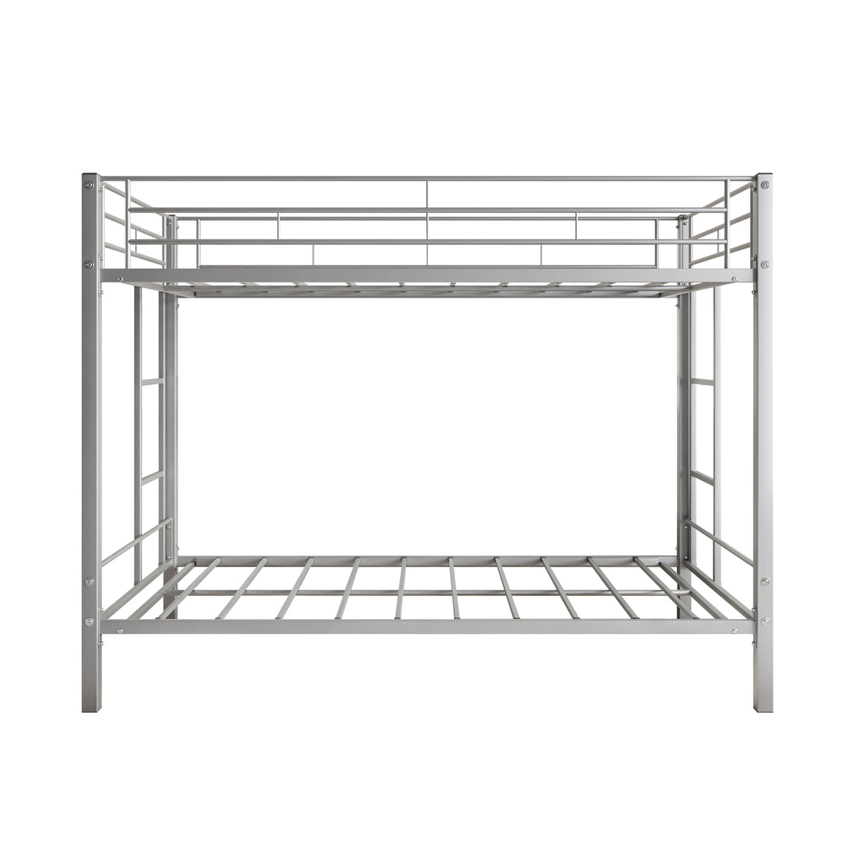 Metal Bunk Bed Twin Over Twin, Heavy Duty Twin Bunk Beds with shelf and Slatted Support No Box Spring Needed Silver - Home Elegance USA