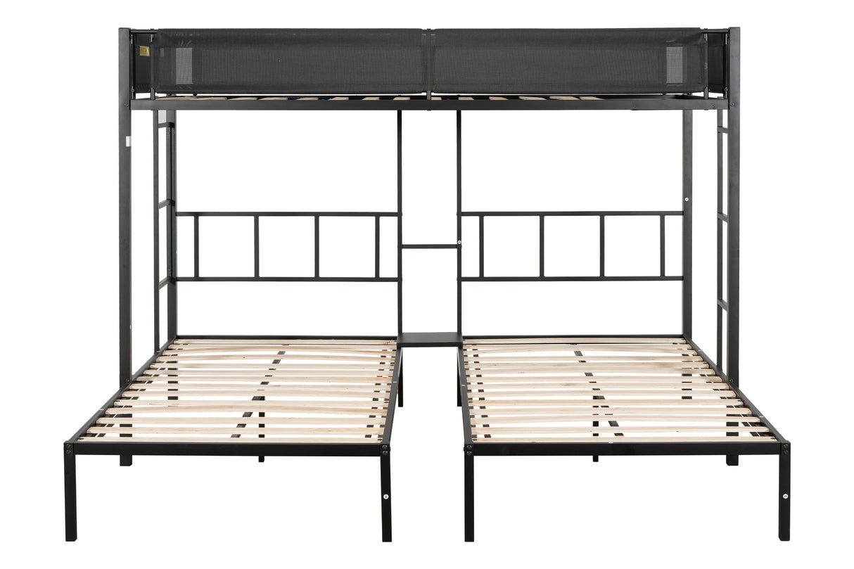 Triple twin bunk bed (Wood Slat and Textilene Guardrail) - Home Elegance USA