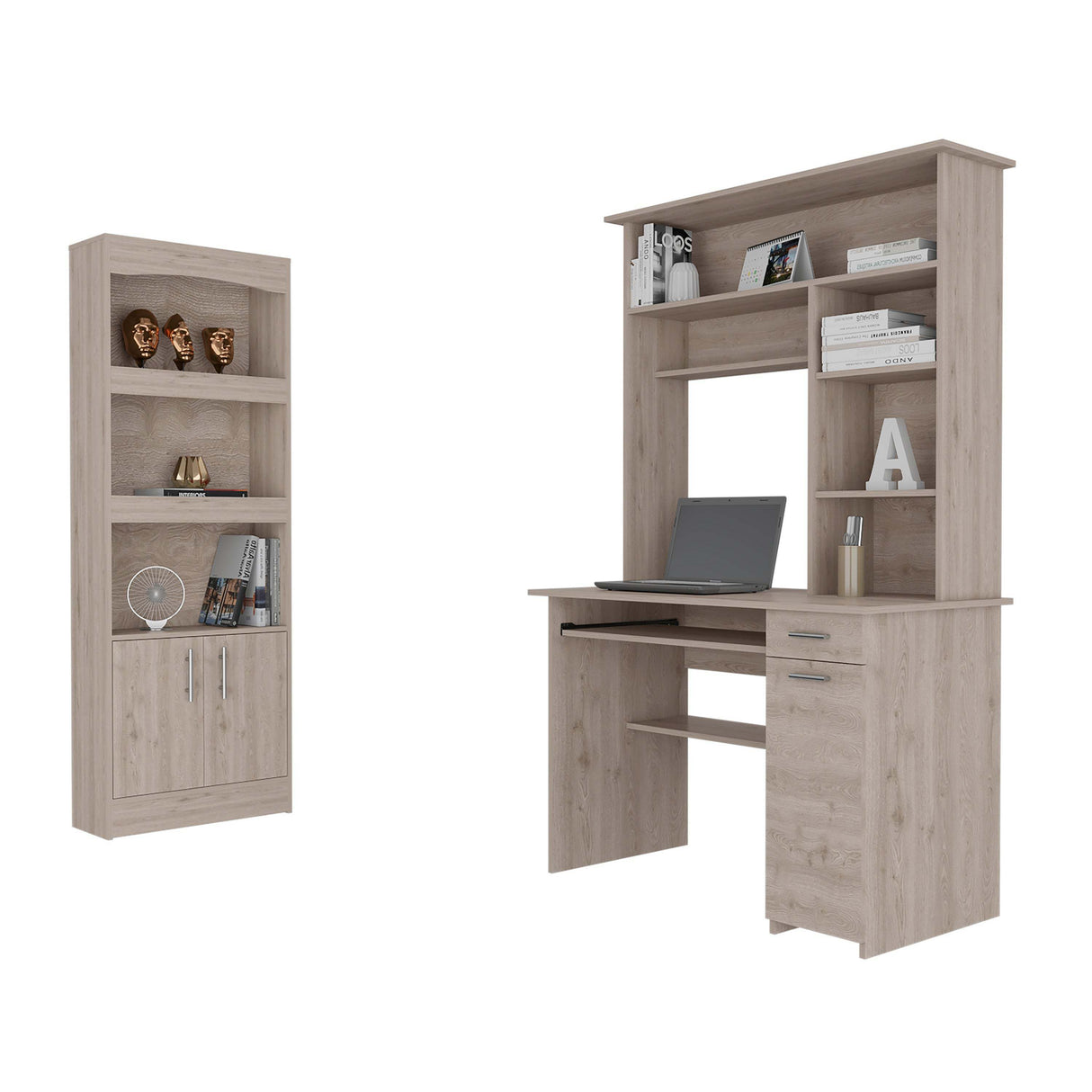 Isabelle 10-Shelf 4-Door 2-piece Office Set, Bookcase and Desk Light Gray - Home Elegance USA