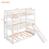 Twin-Over-Twin-Over-Twin Triple Bed with Built-in Ladder and Slide, Triple Bunk Bed with Guardrails, White(OLD SKU: LP000051AAK) - Home Elegance USA