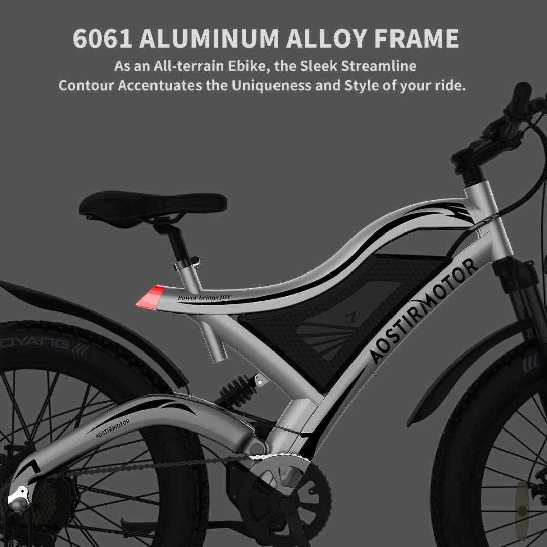 AOSTIRMOTOR S18 26" 750W Electric Bike Fat Tire 48V 15AH Removable Lithium Battery for Adults - S18 - GREY - Home Elegance USA - 8