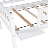 Twin-Over-Twin-Over-Twin Triple Bed with Built-in Ladder and Slide , Triple Bunk Bed with Guardrails, White - Home Elegance USA