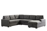 Selene Dark Gray Linen Fabric Sleeper Sectional Sofa with Storage Chaise - Home Elegance USA