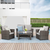 4-Pieces Outdoor Patio Furniture Set  PE Rattan Wicker with Brown