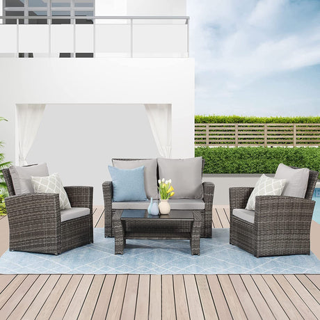 4 - Pieces Outdoor Patio Furniture Set PE Rattan Wicker with Brown - B082S00007 - image - 2