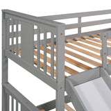 Twin Over Twin Bunk Bed with Slide and Ladder, Gray (Old SKU：LP000108AAE) - Home Elegance USA