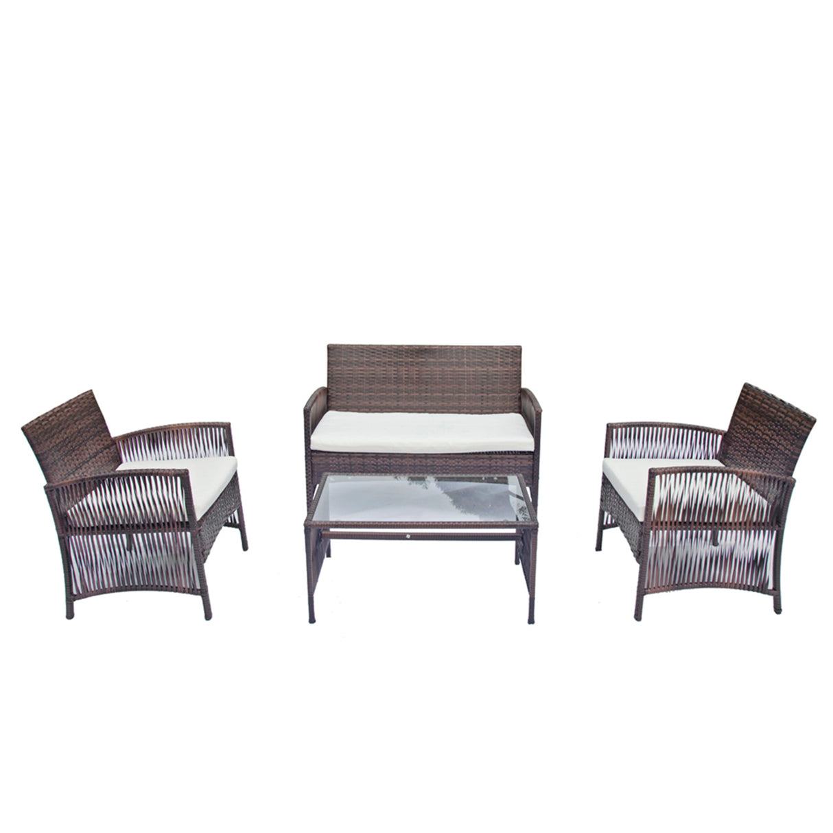 Outdoor Patio Furniture Set 4 Pieces Sectional Sofa Sets PE Rattan Patio Conversation Set with Coffee Tables with Cushion