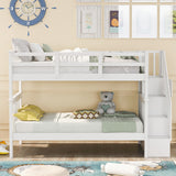 Stairway Twin-Over-Twin Bunk Bed with Storage and Guard Rail for Bedroom, Dorm, White color(OLD SKU :LP000109AAK) - Home Elegance USA